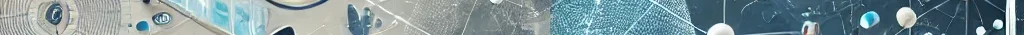 Abstract banner of connected technology and research elements in blue and grey